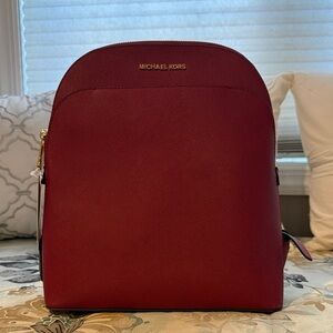 Michael Kors Burgundy Saffiano Leather Backpack with Gold Hardware